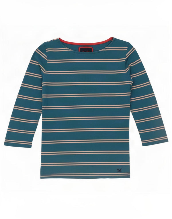 Crew Clothing Top da donna manica 3/4 UK 12 Cotone a righe blu medio