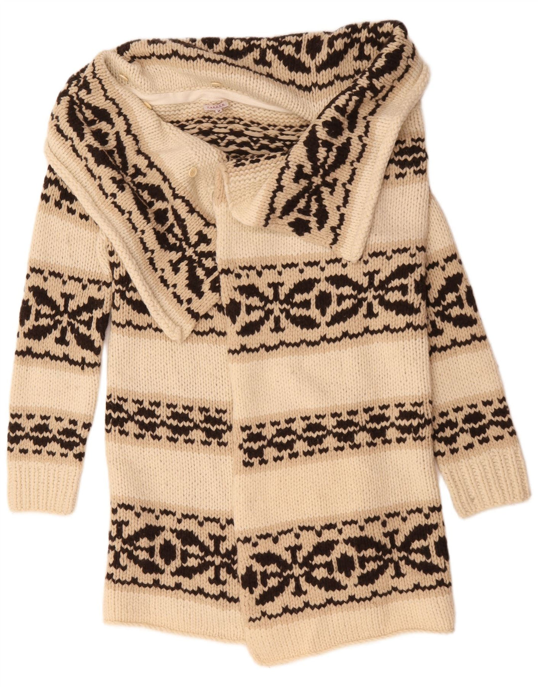 Parosh maglione cardigan lungo da donna UK 14 medio bianco sporco Fair Isle
