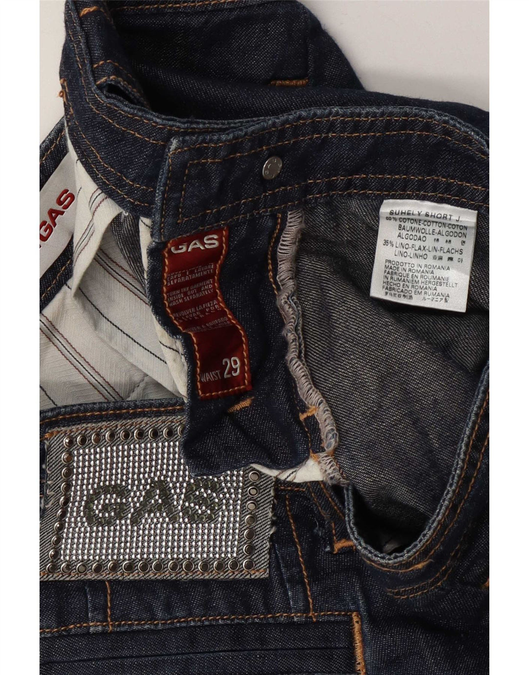 Pantaloncini di jeans da donna Gas W29 cotone blu navy medio
