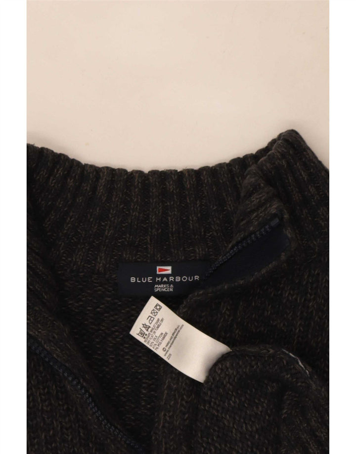 Maglione da uomo Marks & Spencer blu con zip sul collo in seta grigio medio