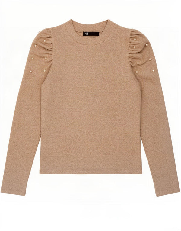 Zara Womens Top Long Sleeve UK 12 Medium Beige Viscose