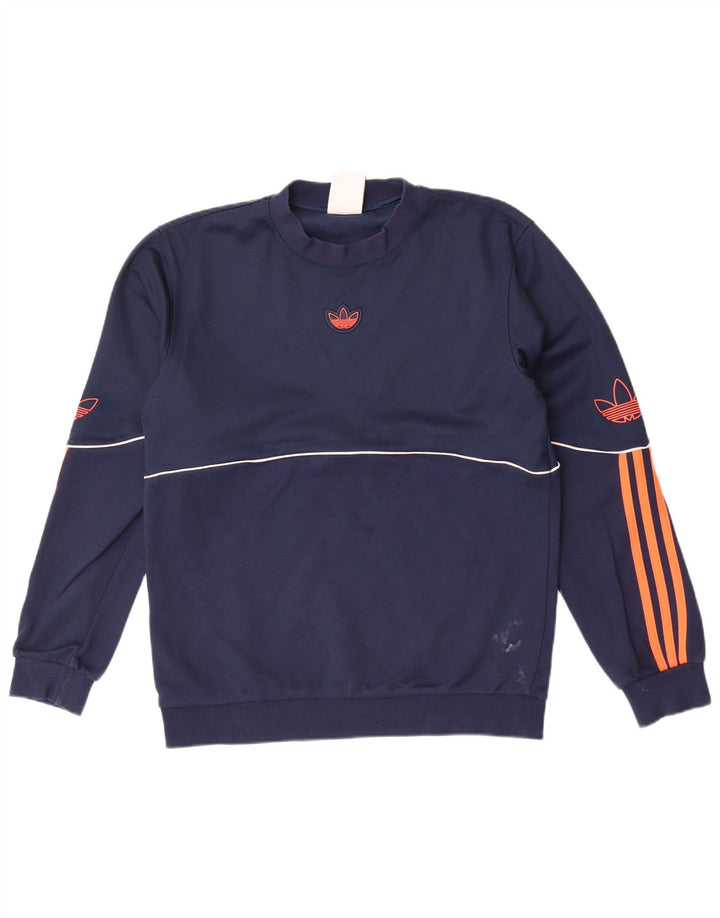 Felpa grafica da uomo Adidas piccola in cotone blu navy