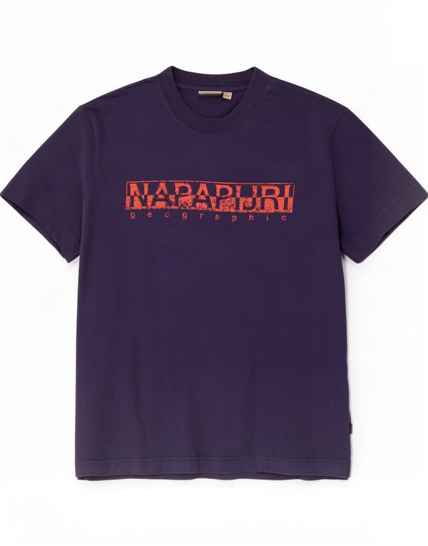 T-shirt grafica da uomo Napapijri Top Small in cotone blu navy