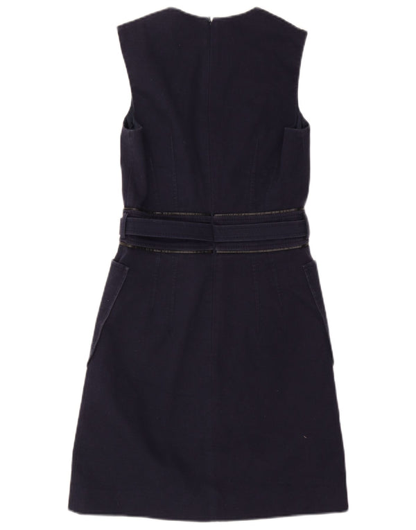 Karen Millen Womens Sleeveless Sheath Dress UK 8 Small Navy Blue Cotton