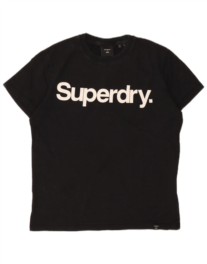 T-shirt grafica da donna SUPERDRY Top UK 16 grande cotone nero
