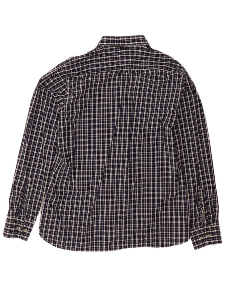 TOMMY HILFIGER Mens Custom Fit Shirt Large Navy Blue Check Cotton