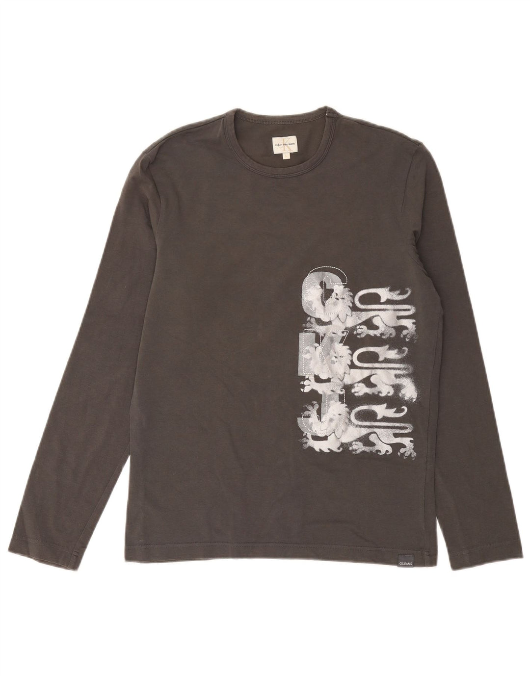 Calvin Klein Jeans Top grafico da uomo a maniche lunghe in cotone grigio grande