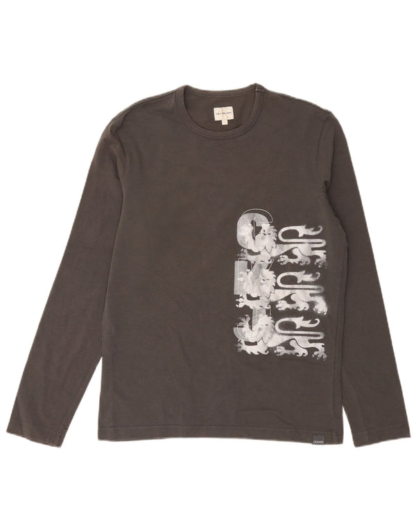 Calvin Klein Jeans Top grafico da uomo a maniche lunghe in cotone grigio grande