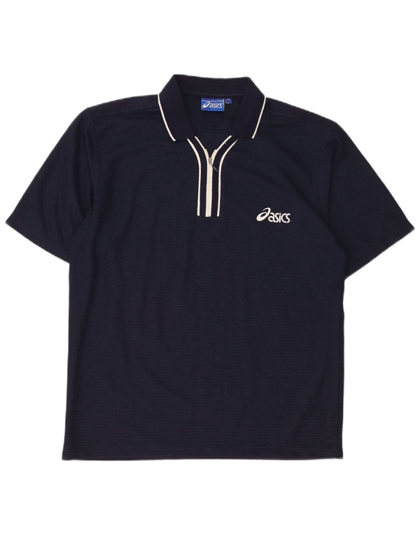 Polo ASICS da uomo grande in cotone gessato blu navy