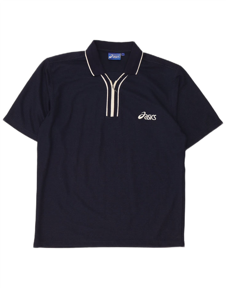 Polo ASICS da uomo grande in cotone gessato blu navy