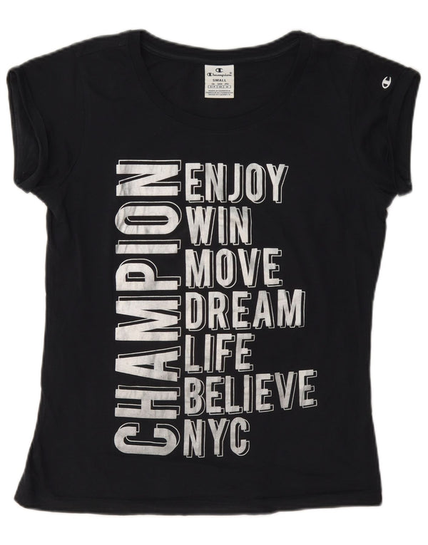 T-shirt grafica da donna Champion Top UK 10 Small Blu Navy