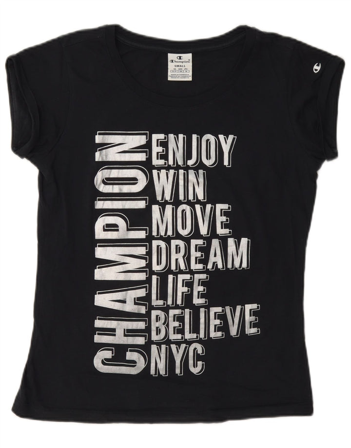 T-shirt grafica da donna Champion Top UK 10 Small Blu Navy