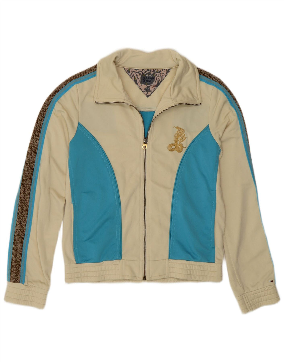 TOMMY HILFIGER Giacca da tuta da donna UK 10 Small Beige Colourblock