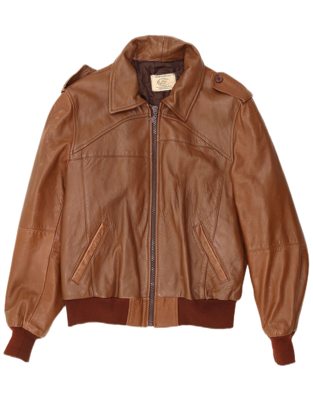 Giacca in pelle militare da uomo VINTAGE UK 40 grande in pelle marrone