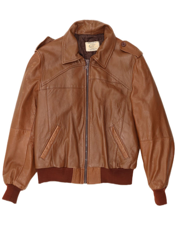 Giacca in pelle militare da uomo VINTAGE UK 40 grande in pelle marrone