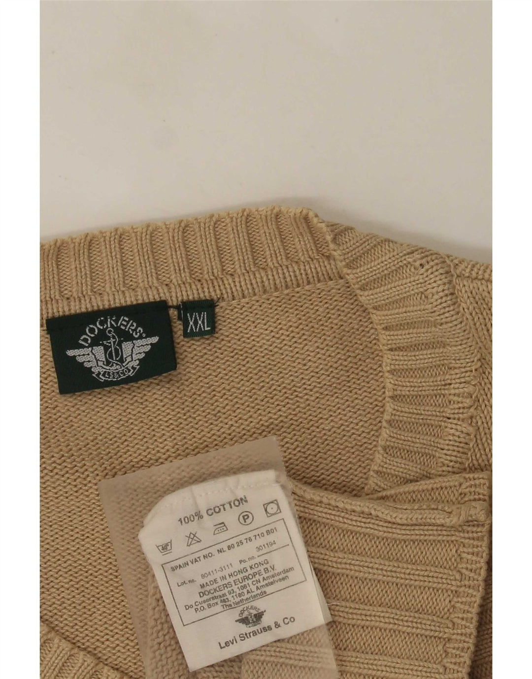 Maglione da uomo con scollo a V Dockers 2XL cotone beige