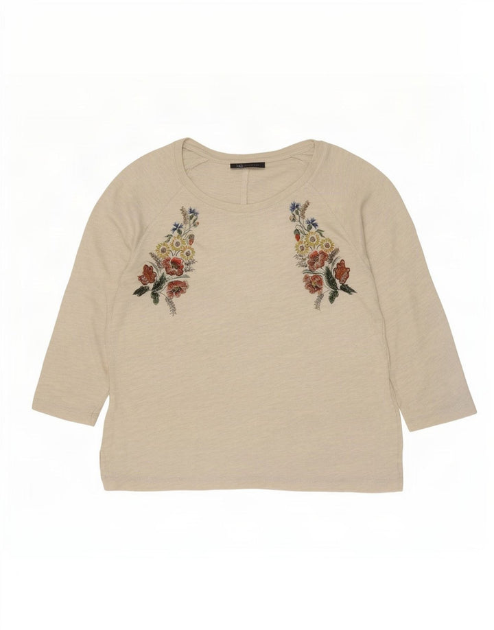 Marks & Spencer Top grafico da donna manica 3/4 UK 12 medio bianco sporco floreale
