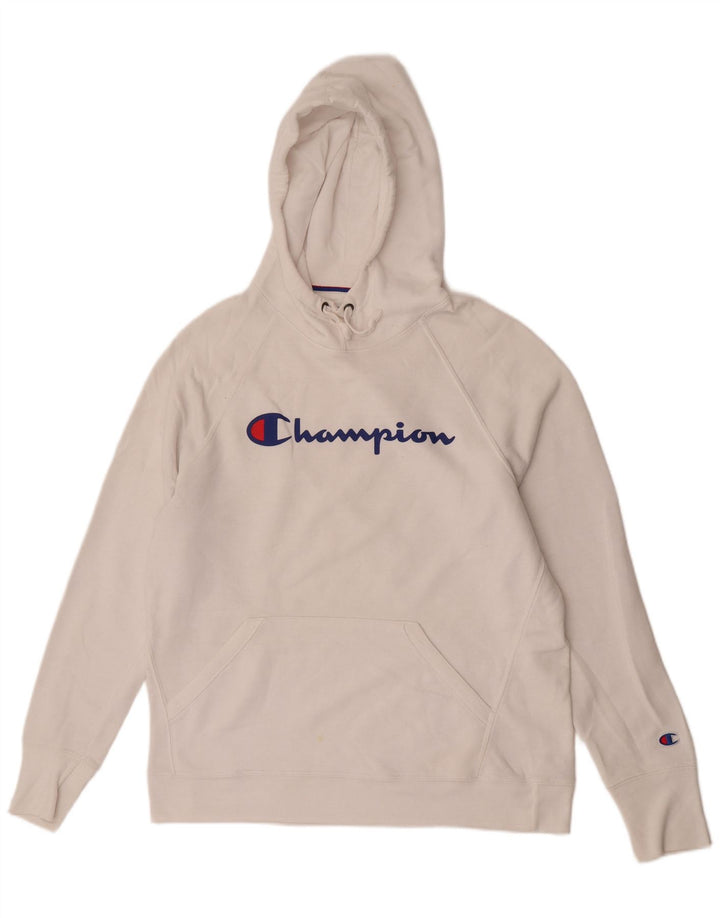 Felpa con cappuccio grafica da uomo Champion, grande, poliestere bianco