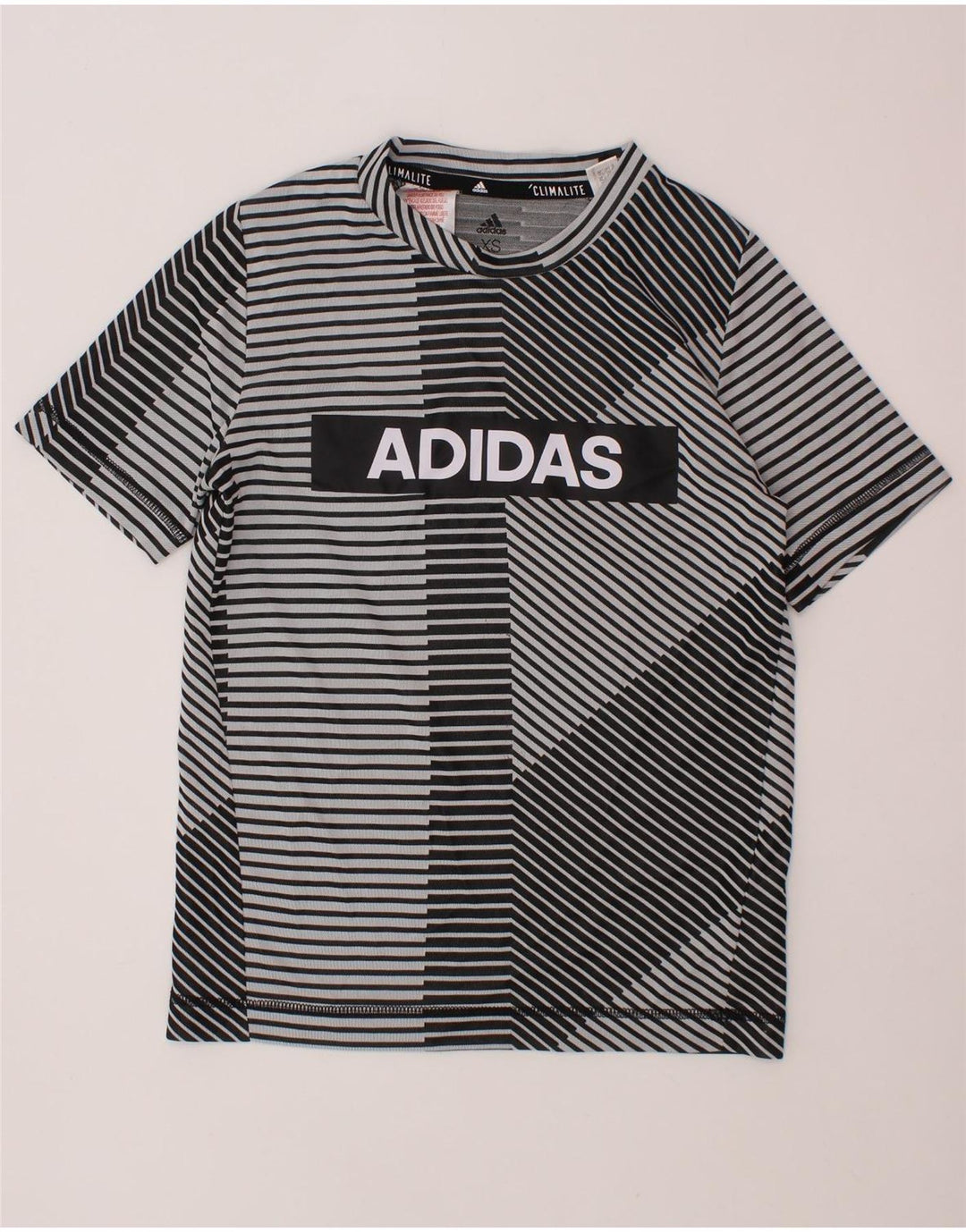 T-shirt grafica ADIDAS da ragazzo Climalite 2-3 anni XS a righe grigie