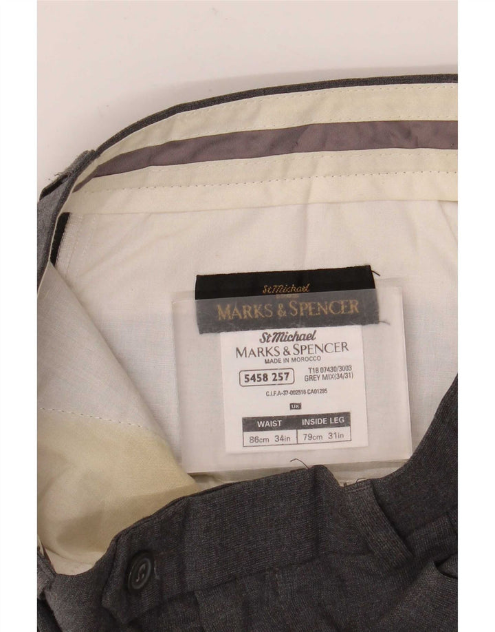 Pantaloni da abito con pegging da uomo Marks & Spencer W34 L31 poliestere grigio