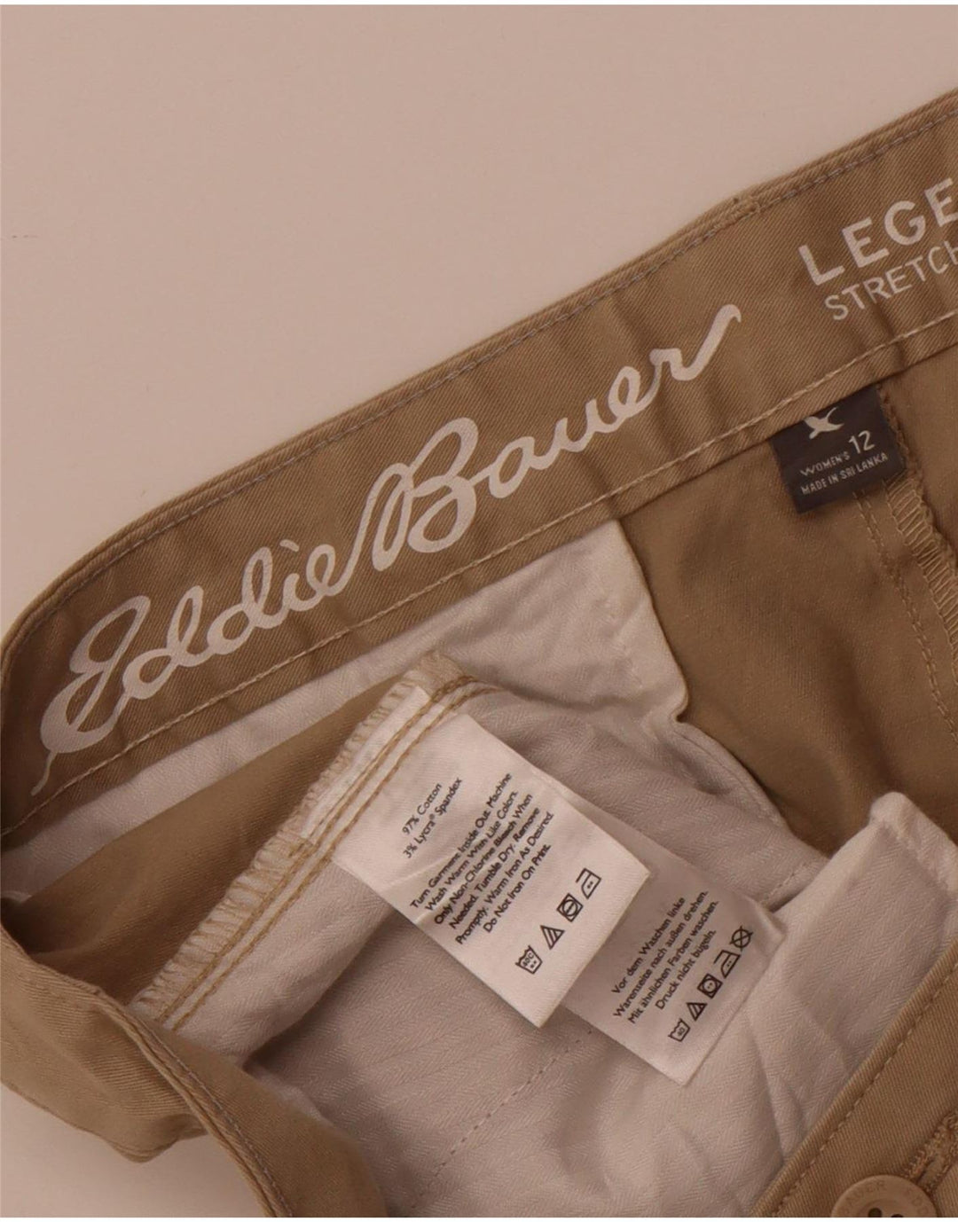 Pantaloncini chino da donna Eddie Bauer US 12 Large W34 cotone beige