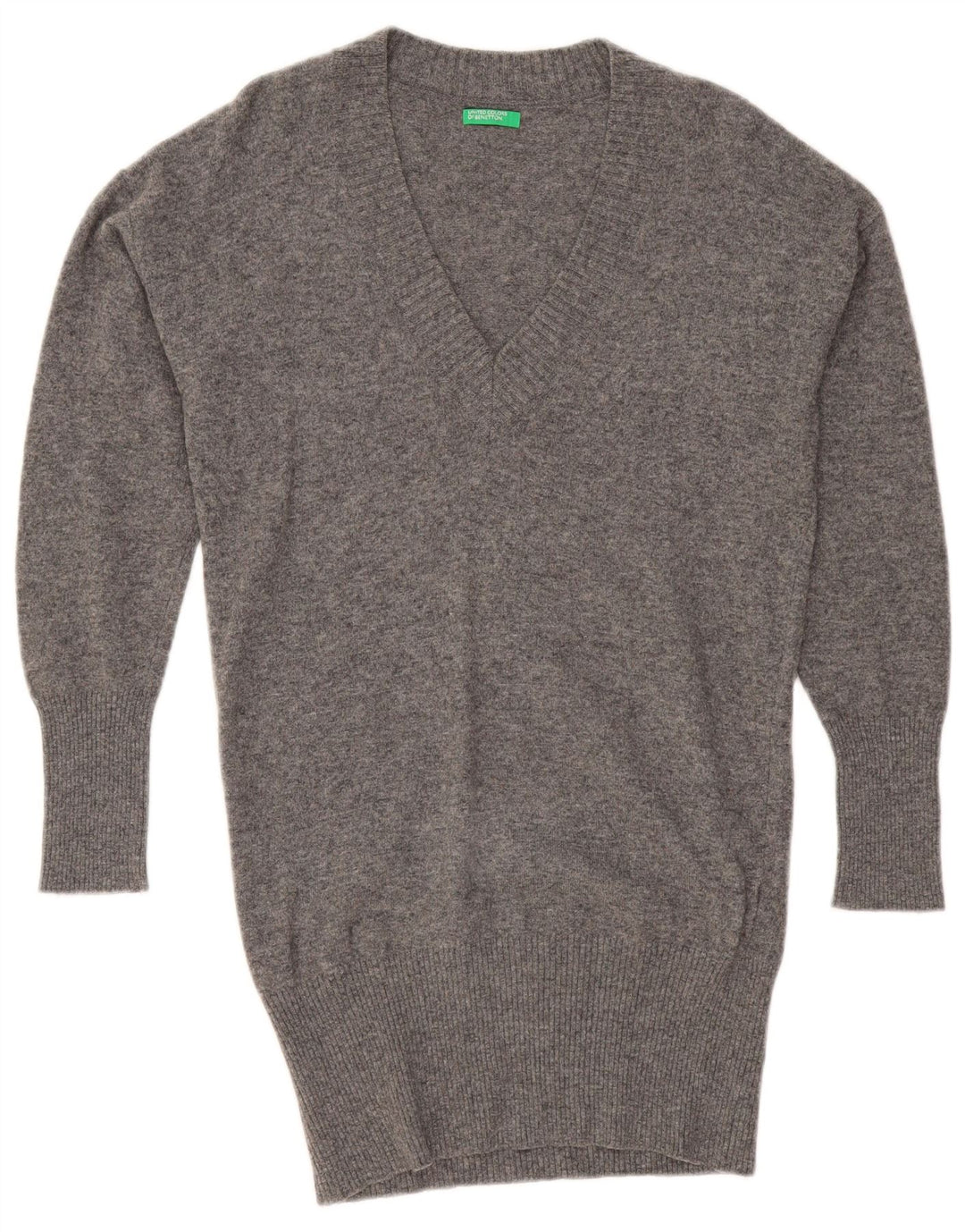BENETTON Maglione oversize da donna con scollo a V lungo e lungo UK 10 Piccolo Grigio