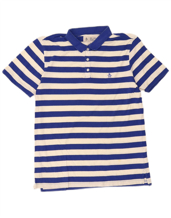 Polo Penguin da uomo vestibilità regolare in cotone a righe blu medio
