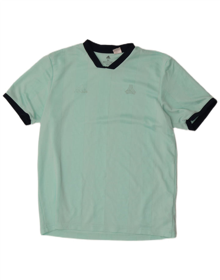 T-shirt Adidas Climalite da uomo Top in poliestere a righe turchesi medie