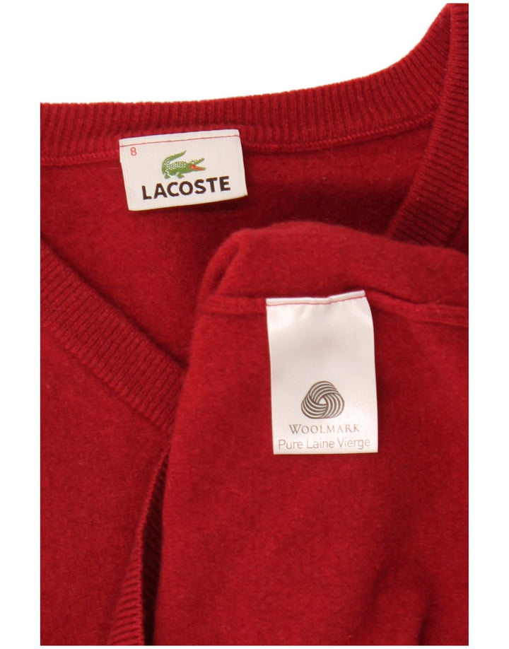LACOSTE Maglione da uomo con scollo a V taglia 8 3XL lana rossa