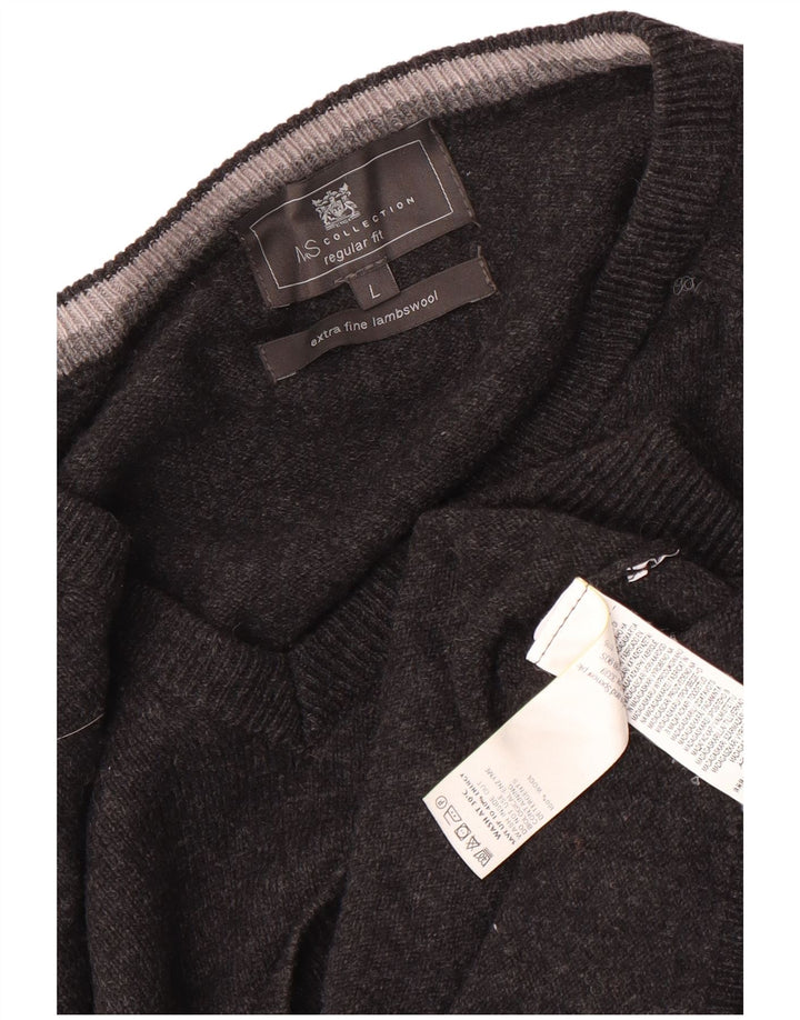 Maglione da uomo Marks & Spencer vestibilità regolare con scollo a V grande lana grigia
