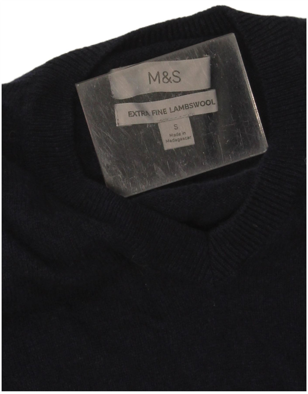 Maglione da uomo con scollo a V Marks & Spencer piccolo in lana blu navy
