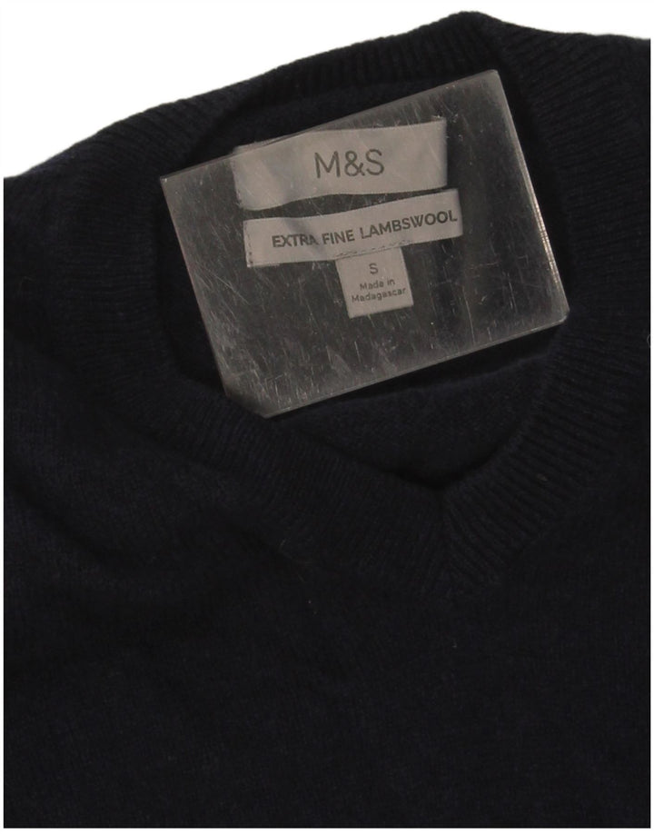 Maglione da uomo con scollo a V Marks & Spencer piccolo in lana blu navy