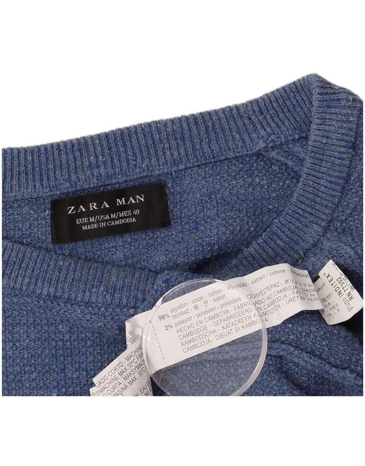 Maglione ZARA da uomo con scollo a barca in poliestere chiazzato blu medio