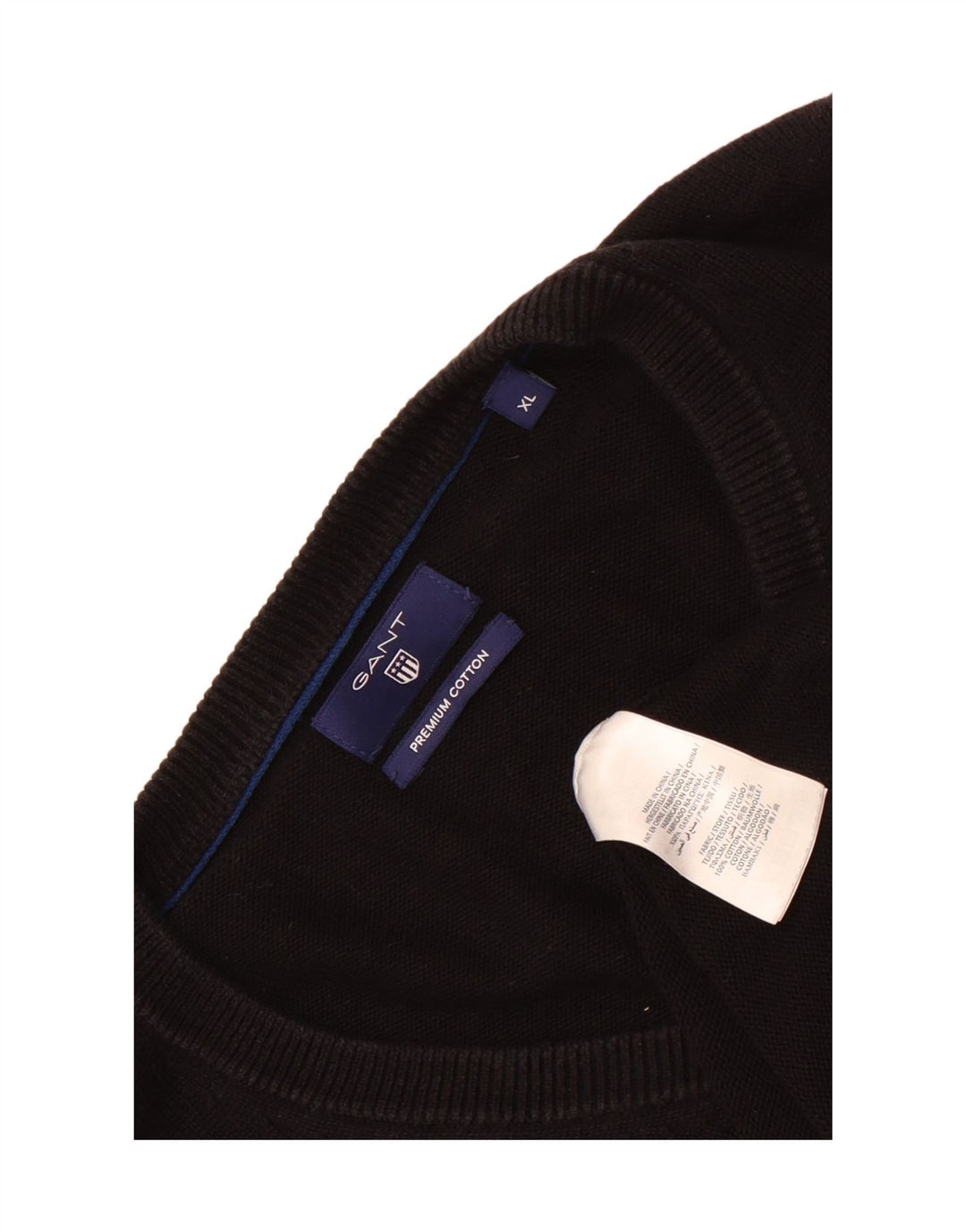 Gant Maglione da uomo con scollo a V XL in cotone nero