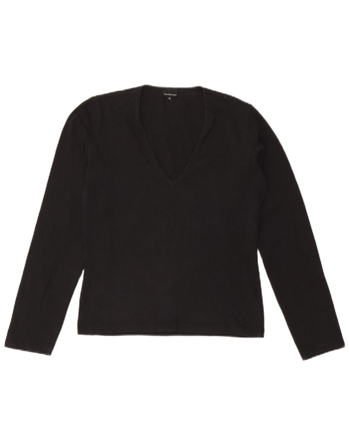 CALVIN KLEIN JEANS Top da donna a maniche lunghe UK 18 XL Nero