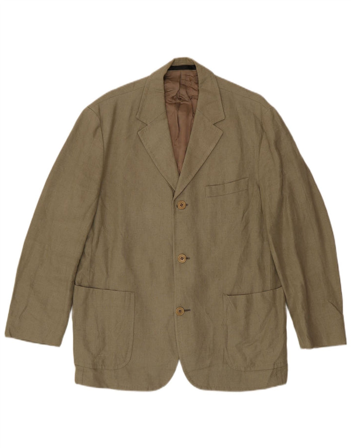 Giacca blazer a 3 bottoni Marks & Spencer da uomo UK 40 Lino kaki medio