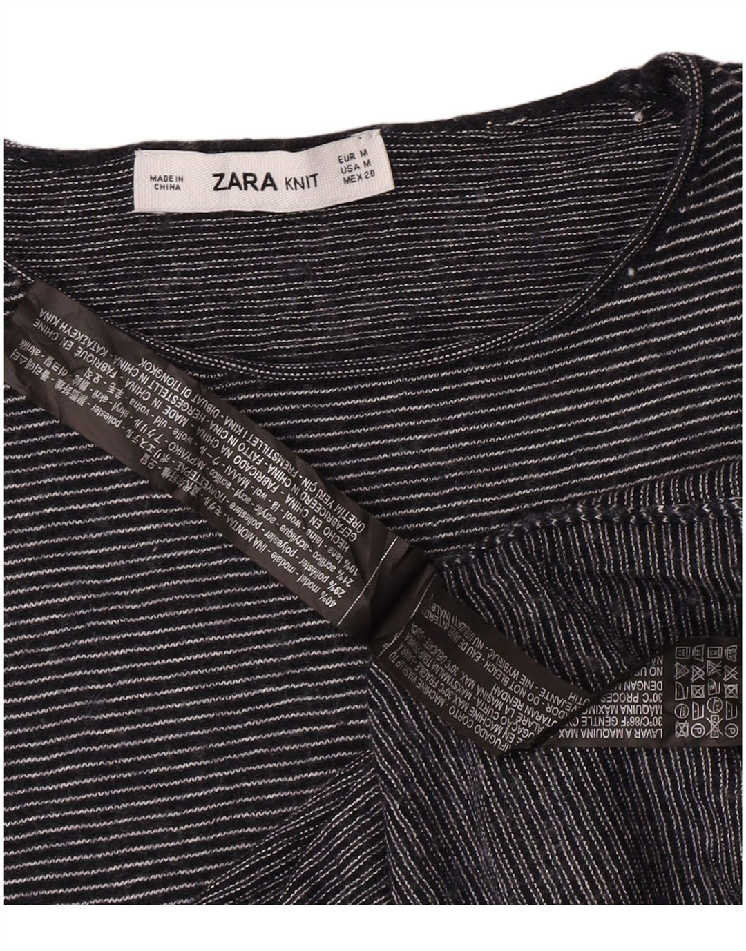 T-shirt Zara da donna Top UK 12 Medium Navy Blue Striped Modal