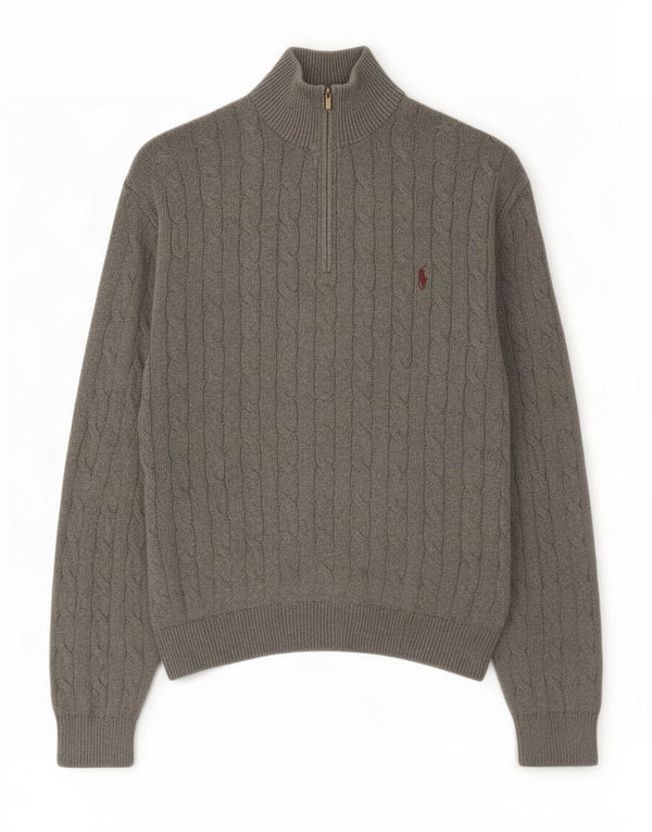 Polo Ralph Lauren Maglione da uomo con zip e collo XL in cotone grigio