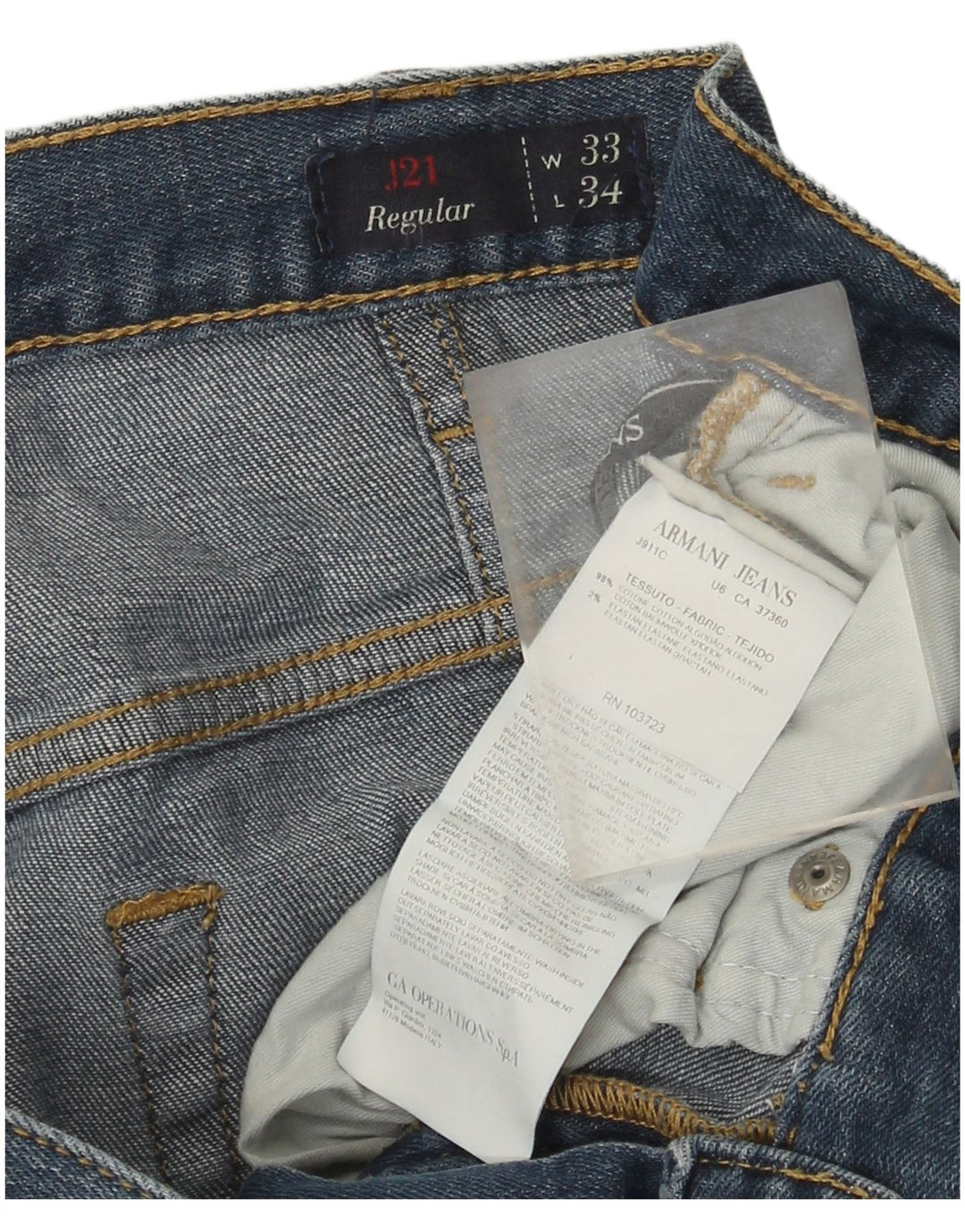 Armani Jeans Jeans dritti regolari da uomo W33 L30 in cotone blu