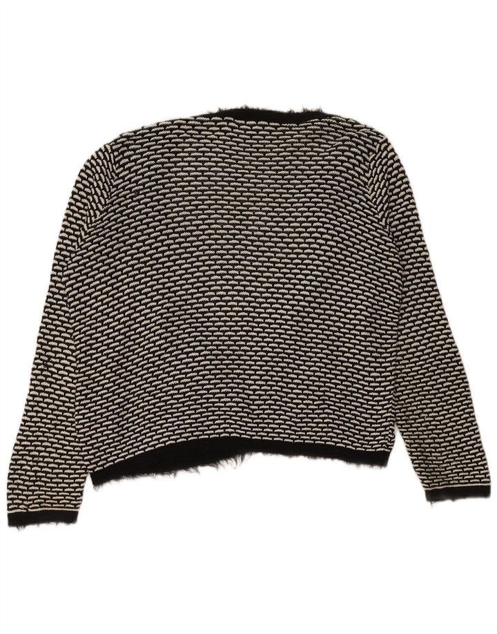 Maglione cardigan aperto da donna Marks & Spencer UK 14 grande nero geometrico