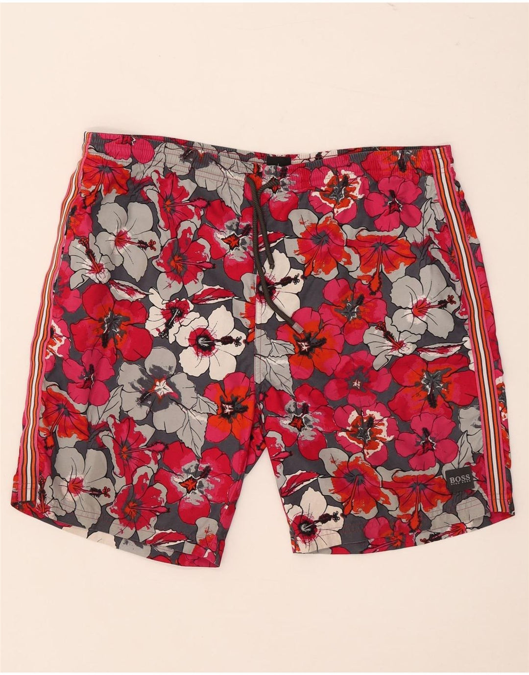 Pantaloncini da bagno da uomo Hugo Boss grandi rossi floreali
