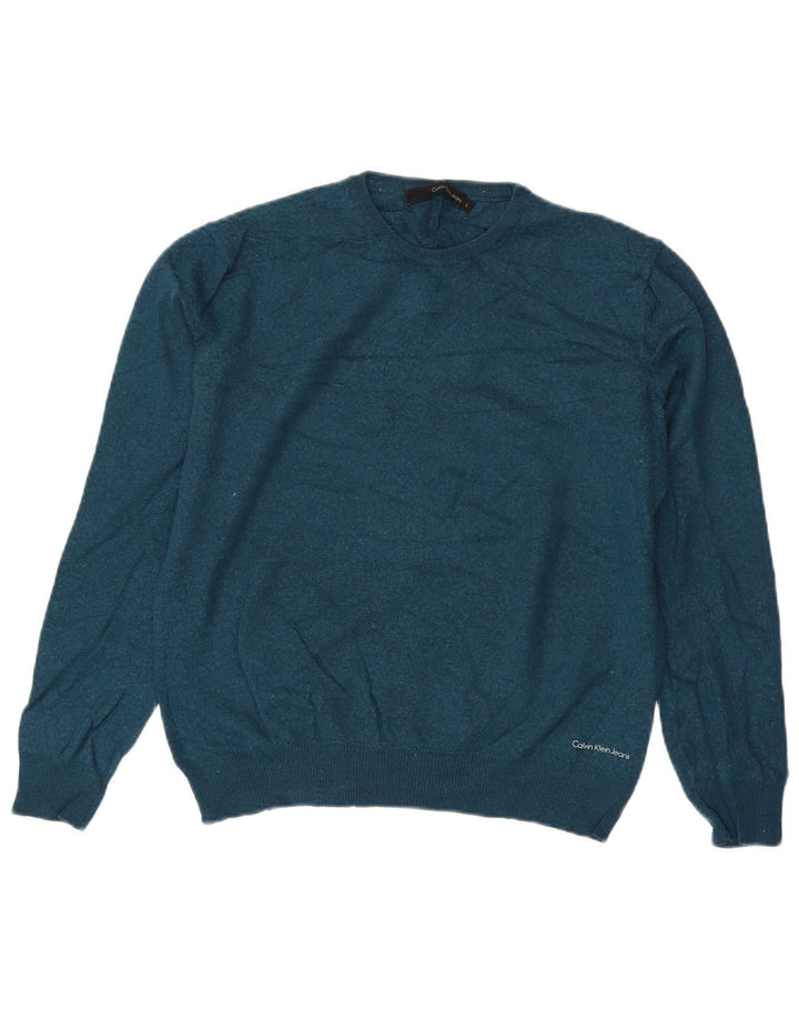 Calvin Klein Jeans da donna maglione girocollo maglione UK 16 grande lana blu