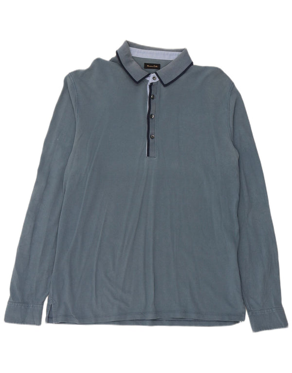Polo da uomo a maniche lunghe Massimo Dutti XL in cotone blu