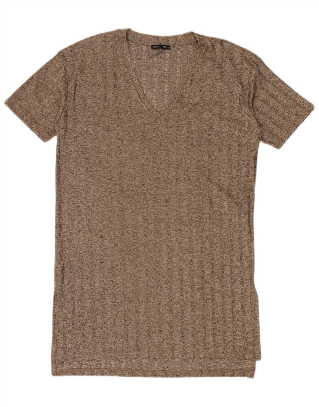 Abito T-shirt da donna Zara UK 16 Large Marrone Poliestere
