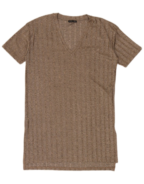 Abito T-shirt da donna Zara UK 16 Large Marrone Poliestere