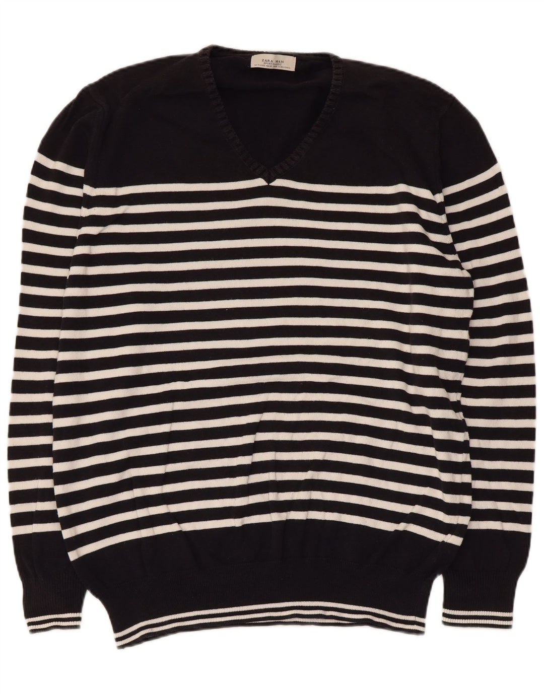 Maglione Zara da uomo con scollo a V XL a righe nere
