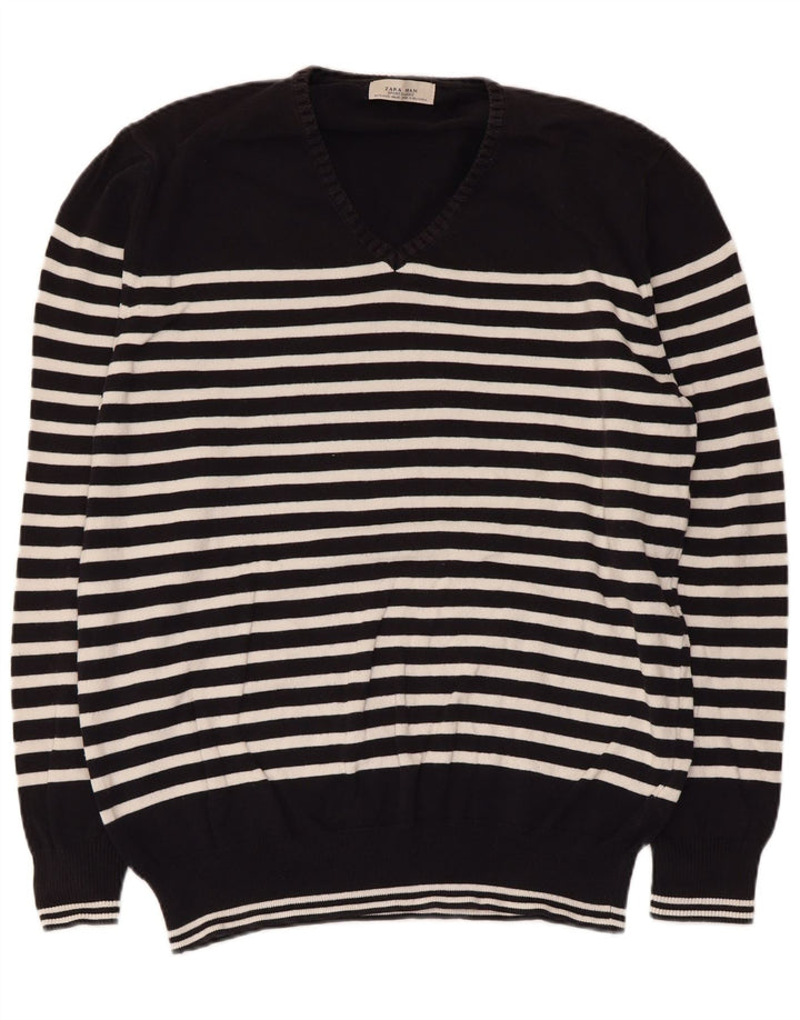 Maglione Zara da uomo con scollo a V XL a righe nere