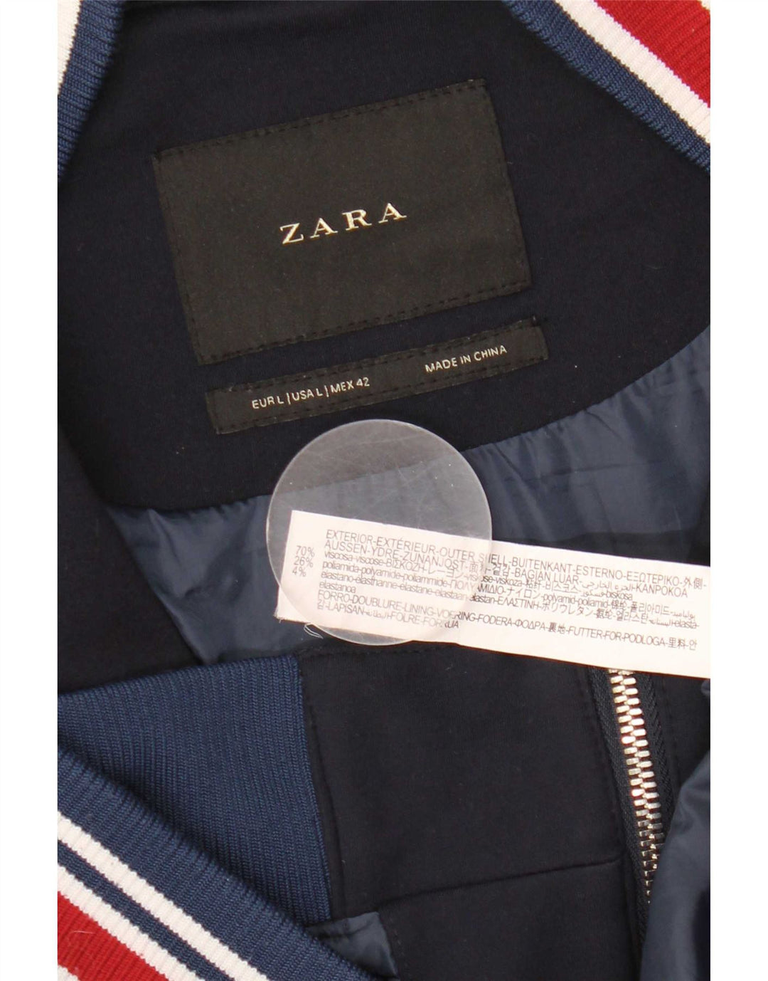 Giubbotto bomber da uomo Zara UK 40 Large in viscosa a righe blu navy