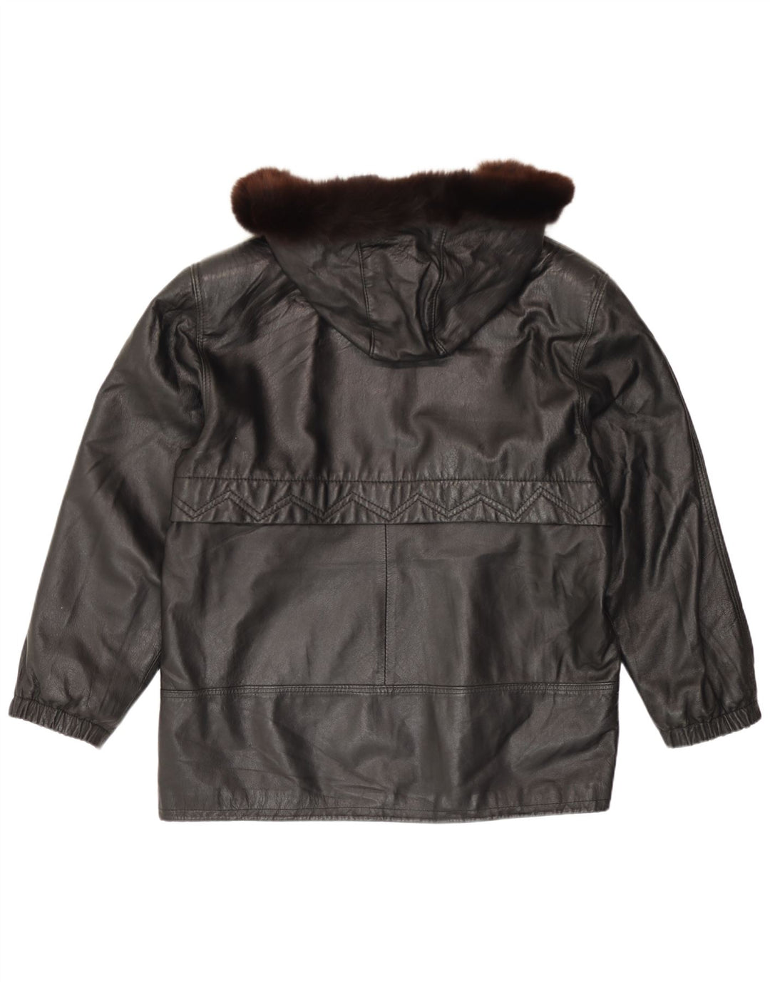Giacca in pelle con cappuccio da donna vintage IT 46 grande in pelle nera