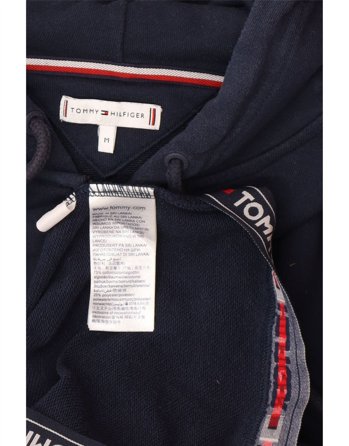 TOMMY HILFIGER Maglione con cappuccio e zip grafica da donna UK 12 Medio Blu Navy